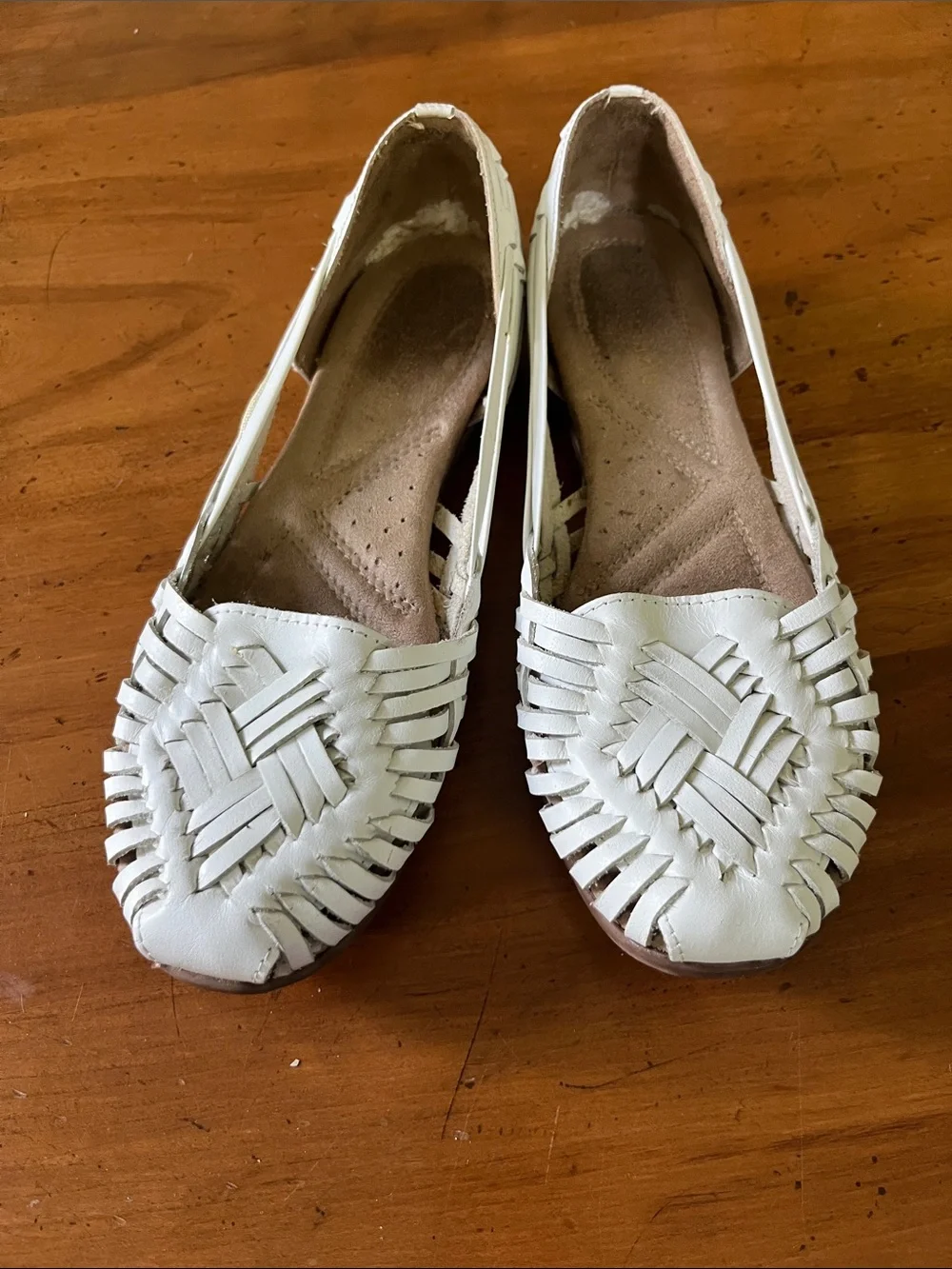 Naturalizer White Woven Leather Huarache Slip-On Ballet Flats